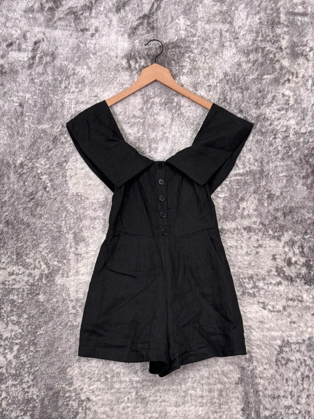 Reformation Romper 2 Womens Black Frankie Strapless Fold Down Linen Feel